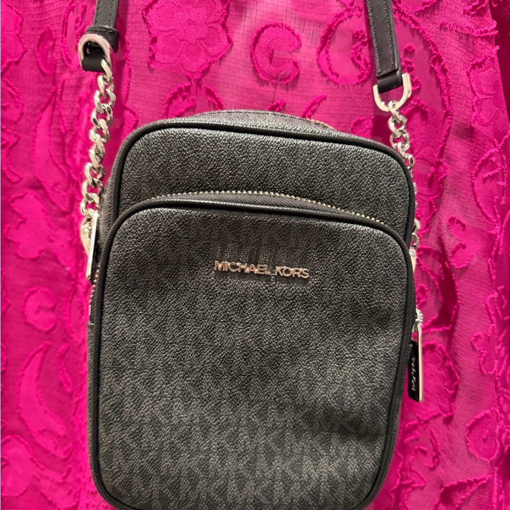 Michael Kors MK logo Black and silver crossbody bag